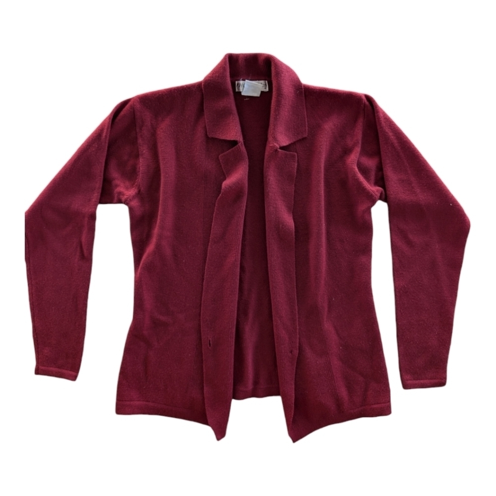 Vintage Merino Wool Red Collared Cardigan Women's Medium